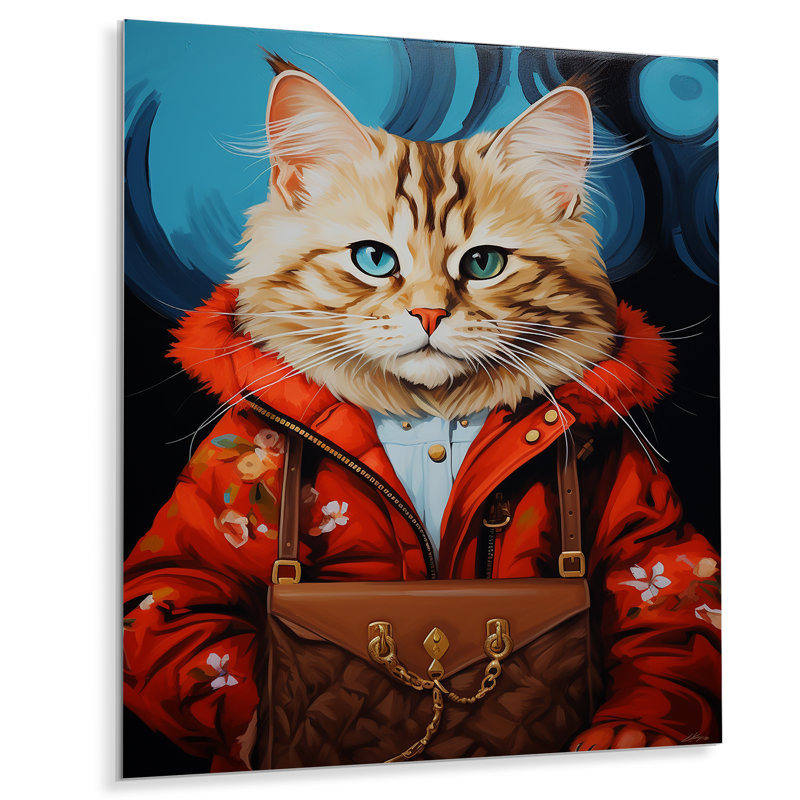 «Brown Cat Fashion Portrait I», décoration murale en métal, H 32 po x l 24 po x P 1 po