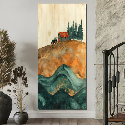 Dorne Barn with Tractor Landscape on A Top of Brown III - ferme, reproduction sur toile