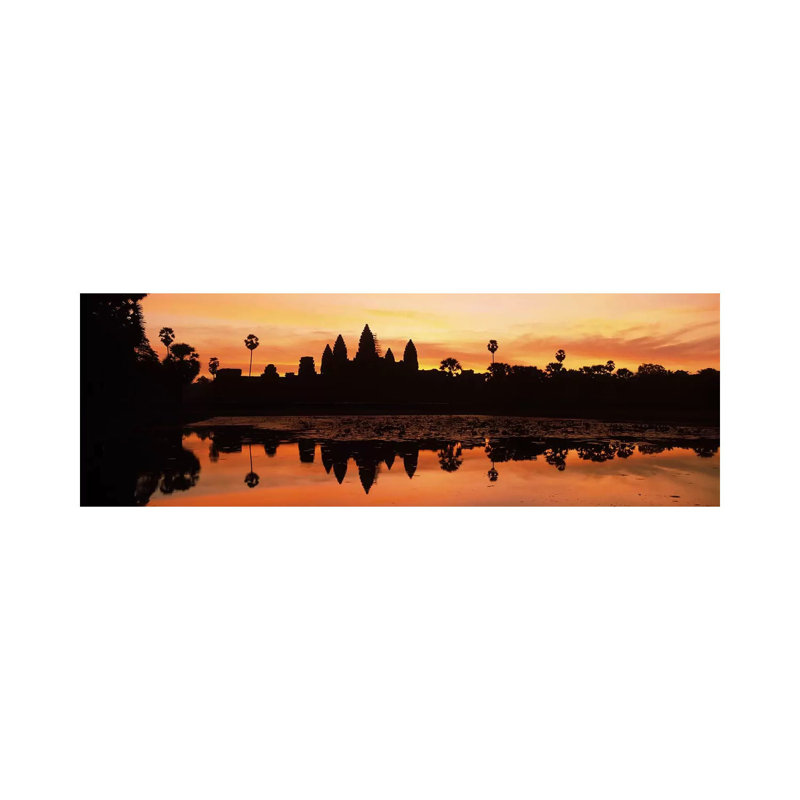 Silhouette Of A Temple, Angkor Wat, Angkor, Cambodia by Panoramic Images - Wrapped Canvas Panoramic Print