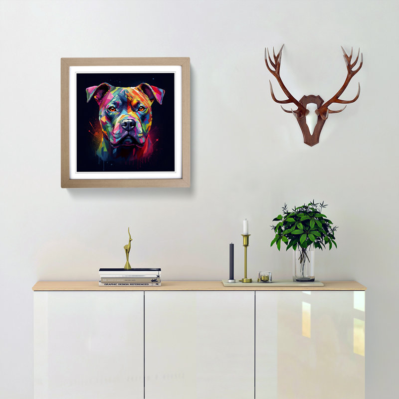 Staffordshire Bull Terrier Futurism - Single Picture Frame Print on Wood, Oak