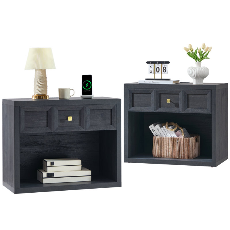 30.7inch Farmhouse 1 Drawer Nightstand And 1 Open Storage Cabinet, White - 2PCS, White, Set of 2