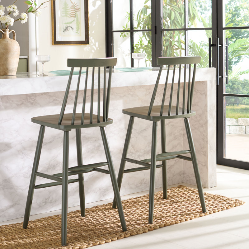 Tabouret de bar et de comptoir en bois massif Birdia, Tabouret de bar (siège d'une hauteur de 30,08 po), Vieux vert