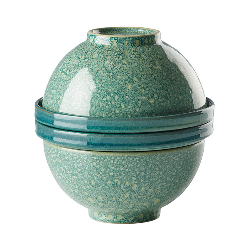 Green and White Ceramic 8-Piece Nesting Dinnerware Set