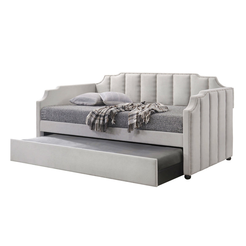 Dove Gray Velvet Daybed W/Trundle (Twin)
