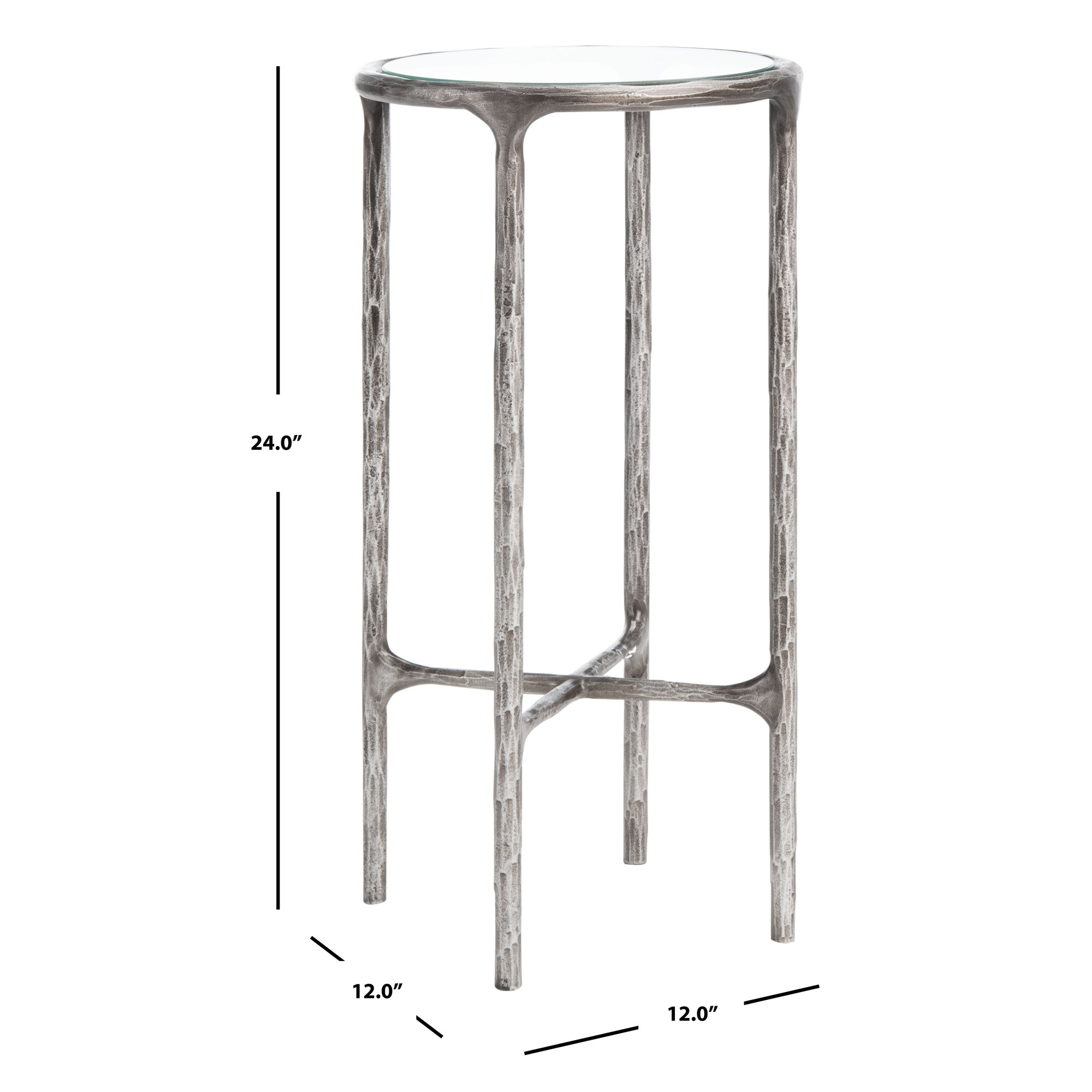 Evelynn Glass Cross Legs End Table, Glass Top/Silver Base