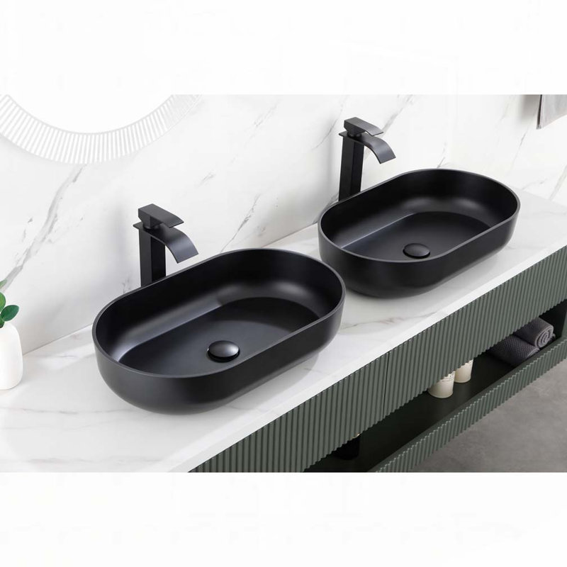 Oval 24"x14" Above Bathroom Vessel Sink, Matte Black