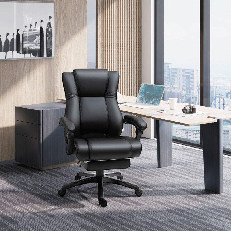 Fauteuil de direction pour ordinateur avec dossier haut en cuir PU, hauteur réglable et repose-pieds rétractable