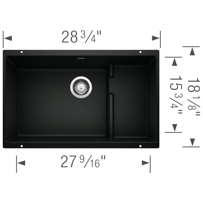 Precis Cascade SILGRANIT 29" L x 18" W Undermount Kitchen Sink with Colander, Coal Black