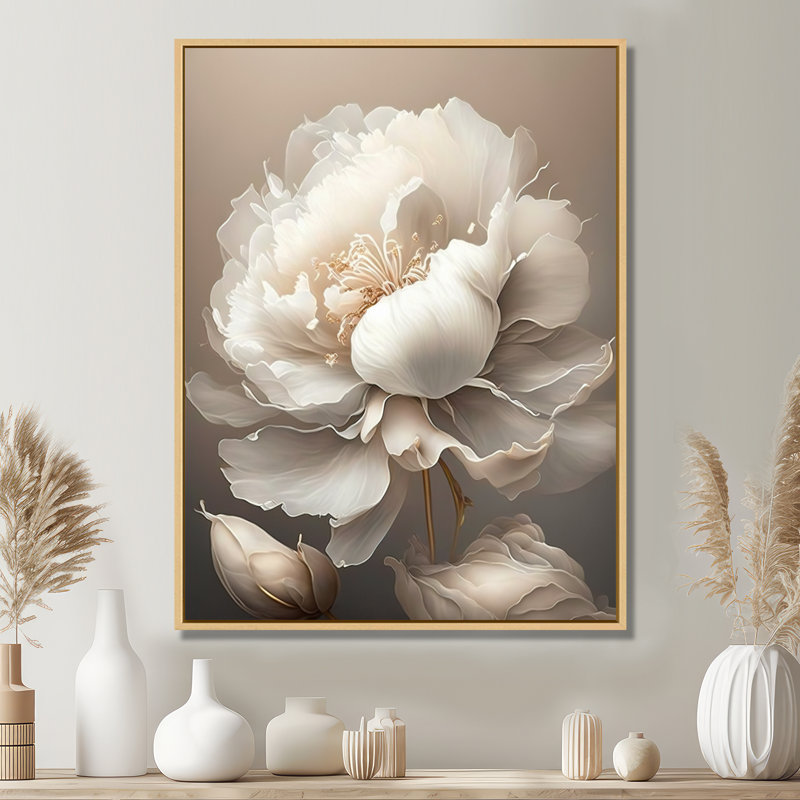 Peony Flower VI - Print on Canvas, 40" H x 30" W, Maple Floater Framed