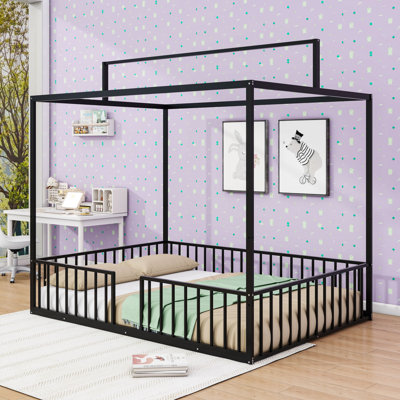 Convertible Metal Bed Frame With Protective Fence