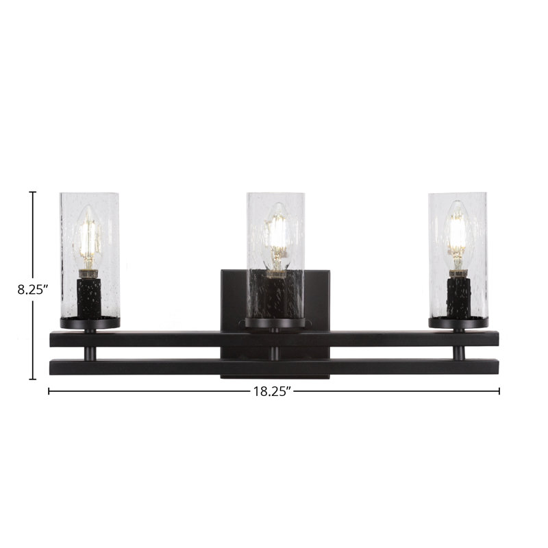 Belmont 3 Light Bath Bar With 2.5” Glass, Matte Black, Clear