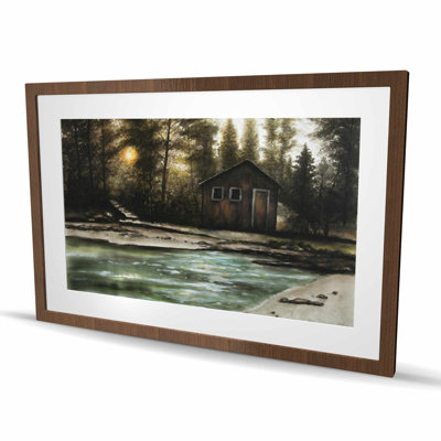 «Cabin in the Forest - Rustic Landscape», reproduction d'art encadrée