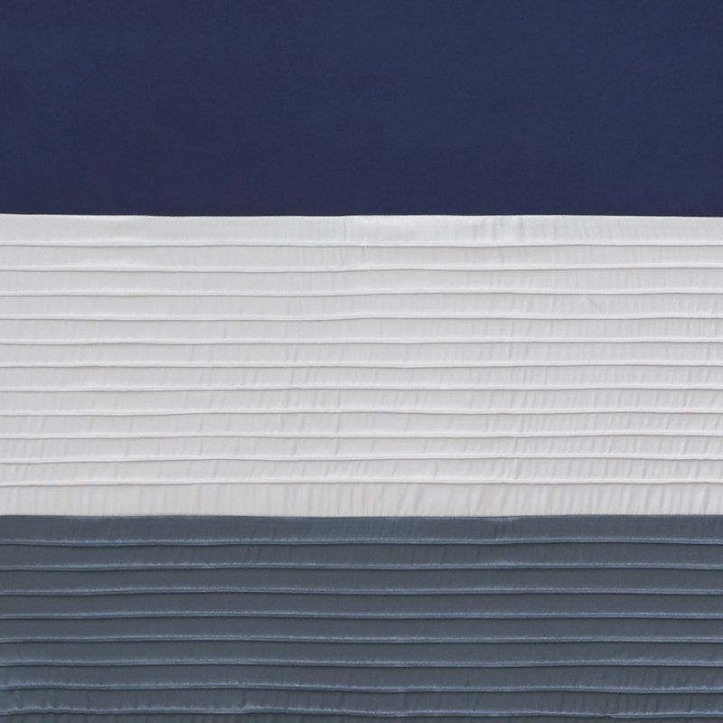 Navy and White Faux Silk Light-Filtering Drapes