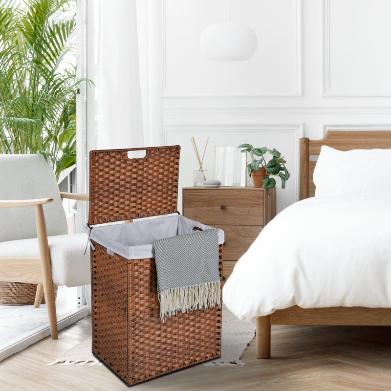 Modern Wicker Laundry Hamper with Handles, Brown