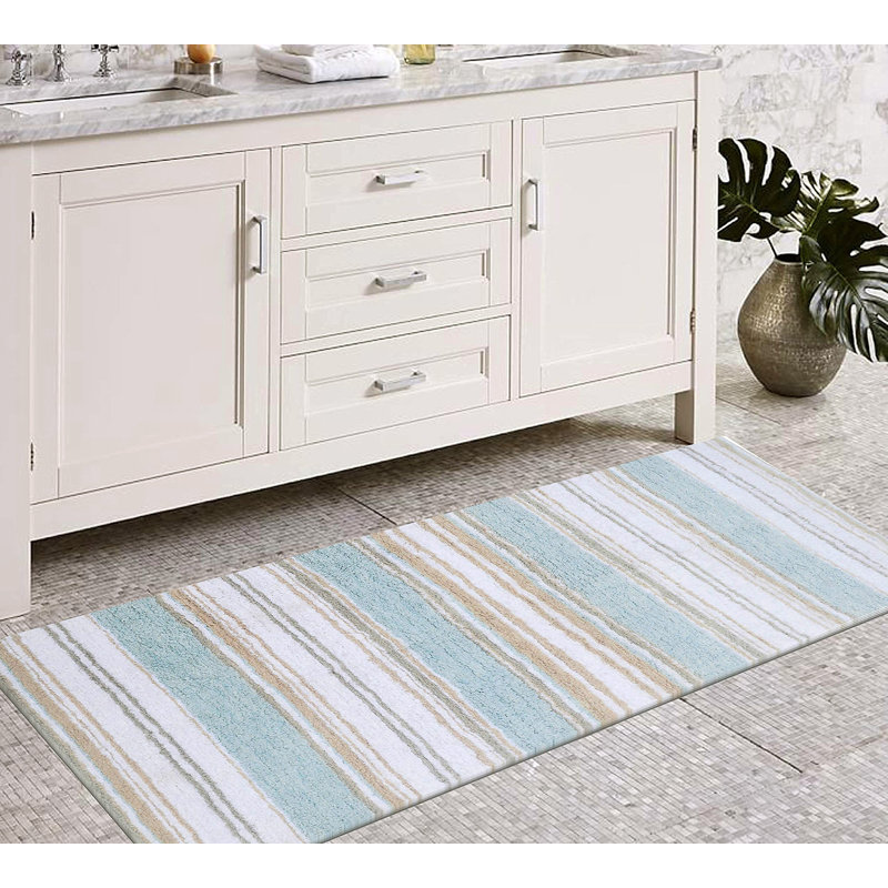 Lermitage Bath Rug, 24"W x 60"L, Blue/Beige/White
