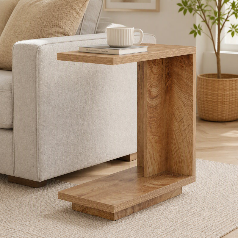 C-Shaped End Table, Wood Side Table Nightstand