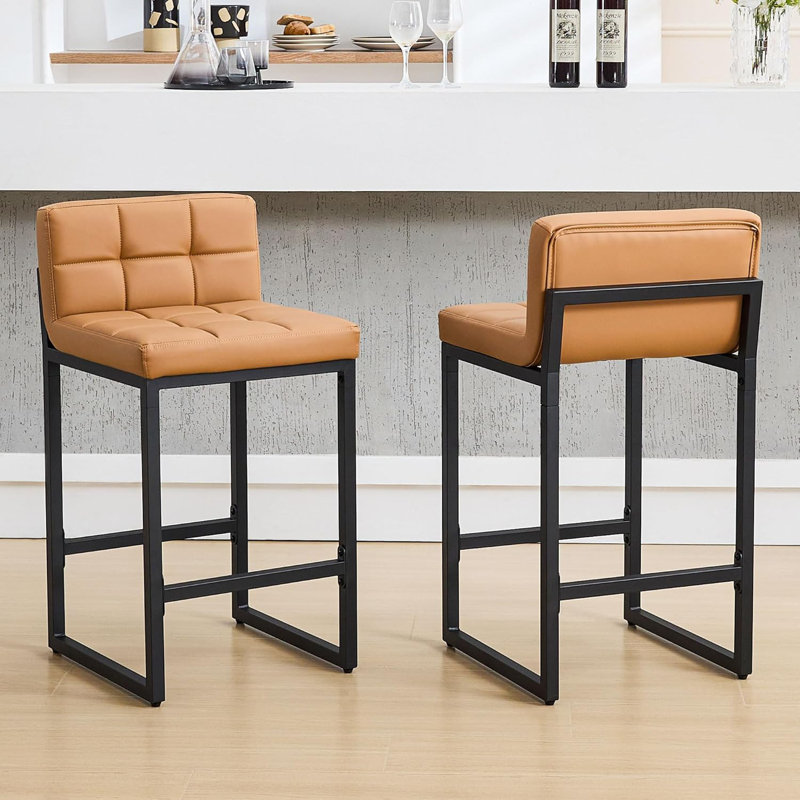 Tabouret de comptoir rembourré à dossier bas avec structure en métal épaissie pour îlot de cuisine, Tanné, 2