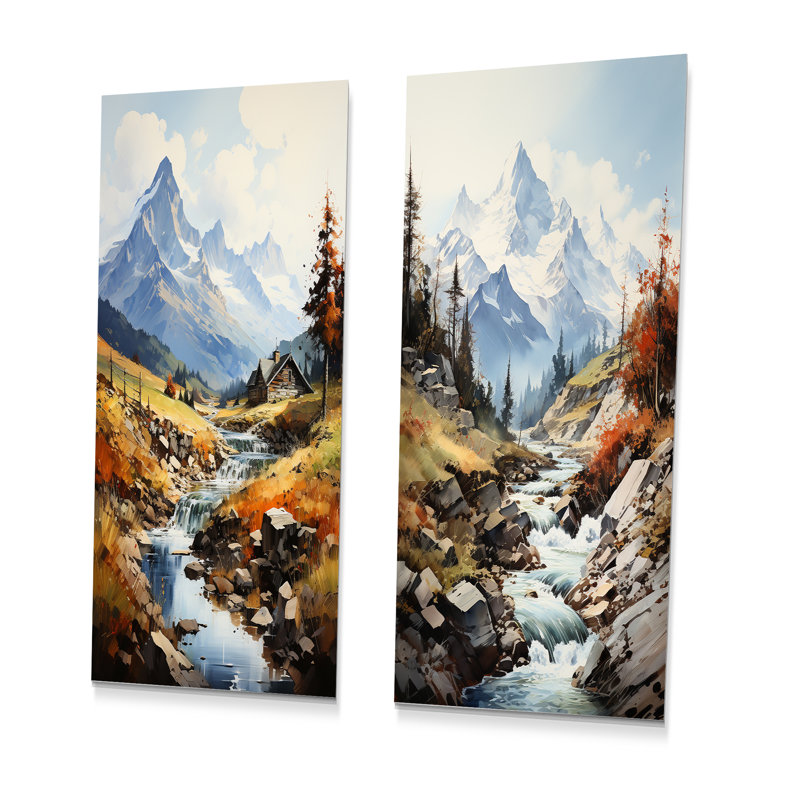 Ensemble d'art mural en métal Alpine Nostalgia Creek Landscape - Mountains, H 28 po x l 24 po
