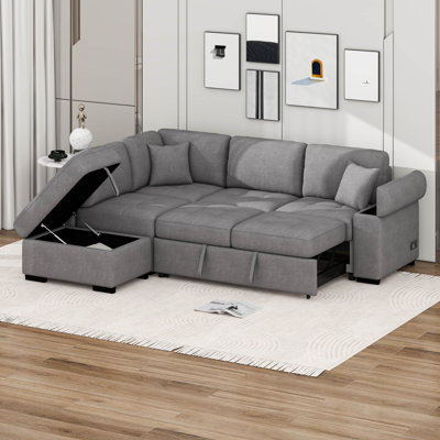 Canapé-lit modulaire avec canapé-lit d'angle en forme de L avec repose-pieds avec rangement et accoudoirs cachés