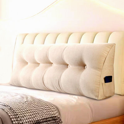 Plush Triangular Backrest Pillow - Long Body Support Cushion for Daybed - Fluffy Wedge Bolster with Removable Cover - White