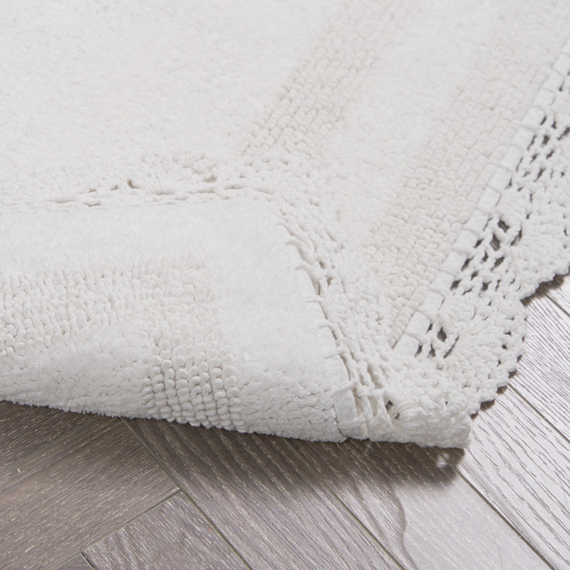 Laura Ashley Crochet Machine Washable Cotton Bath Rug, White, 40" L x 24" W