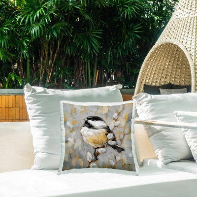 Bird Perched Pussy Willow Outdoor Printed Pillow by Andrea Lavery