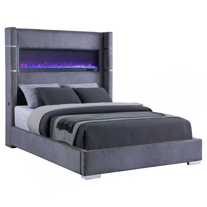 Grand lit tapissier gris Haven, Gris, Grand lit