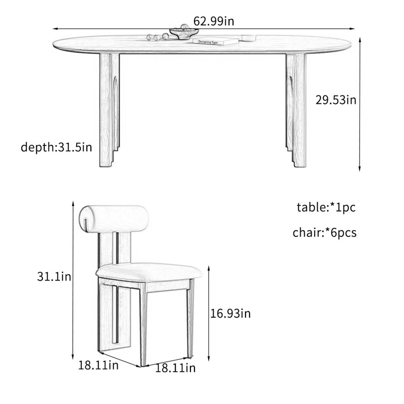 Ensemble de table de salle à manger robuste en dalle épaisse et en bois., H 29,53 po x L 62,99 po x l 31,5 po