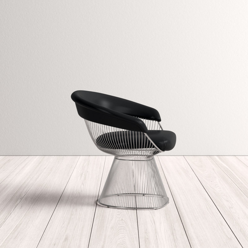 Pangea Home Fern Modern Black Faux Vegan Leather Accent Chair with Silver Metal Wire Base – Contemporary Armchair for Living Room or Dining Space