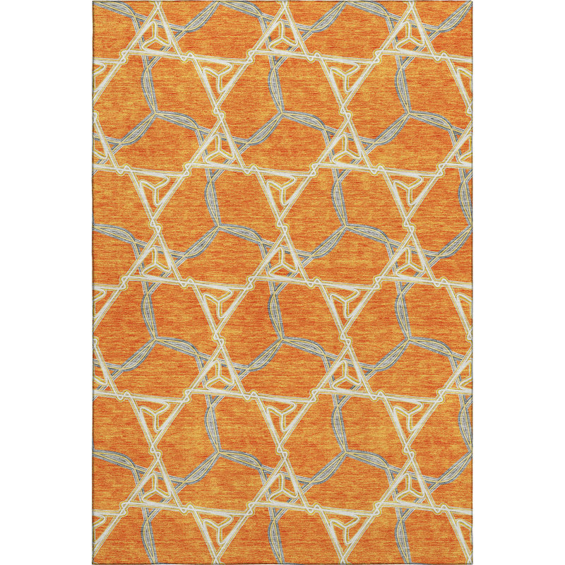 Premium Machine Washable Prisco Orange Rug, Rectangle 10' x 14'