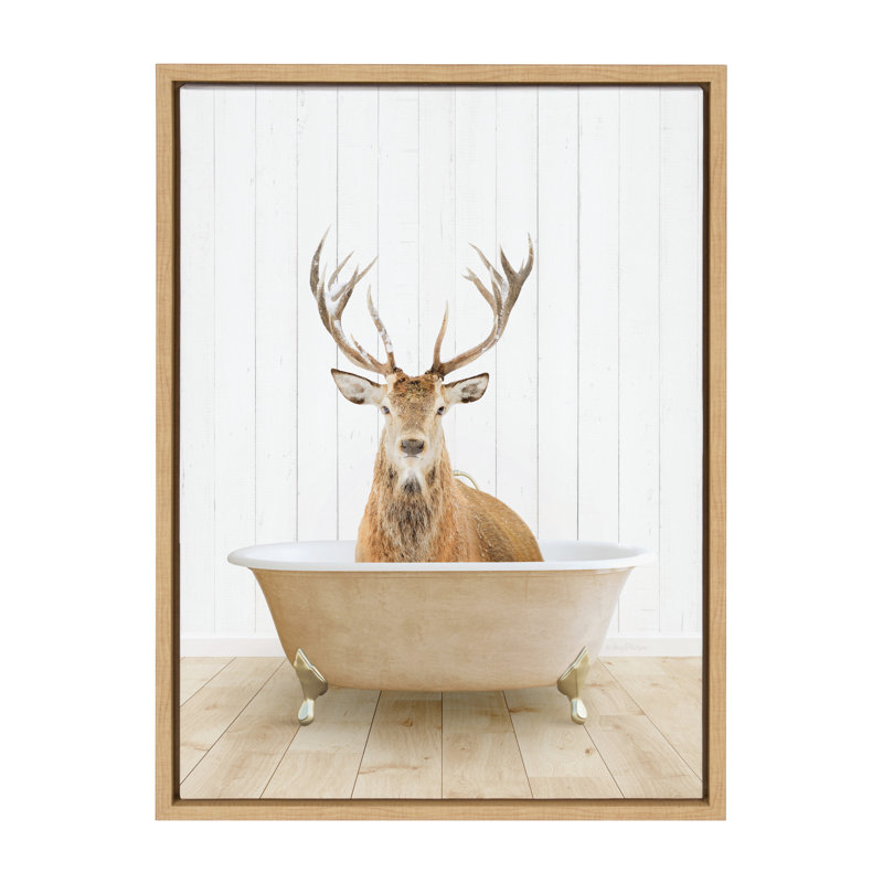 «Stag Farmhouse Bath» par Amy Peterson, reproduction d'art sur toile encadrée, Naturel