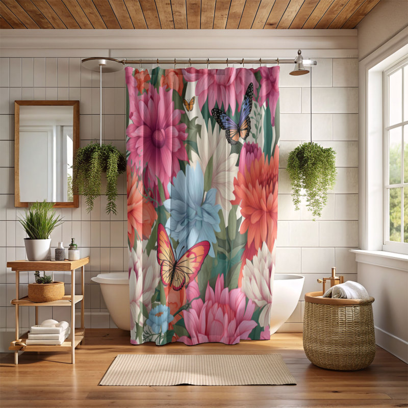 Petal Pleasures - Rideau de douche Premium, H 74 po x l 71 po