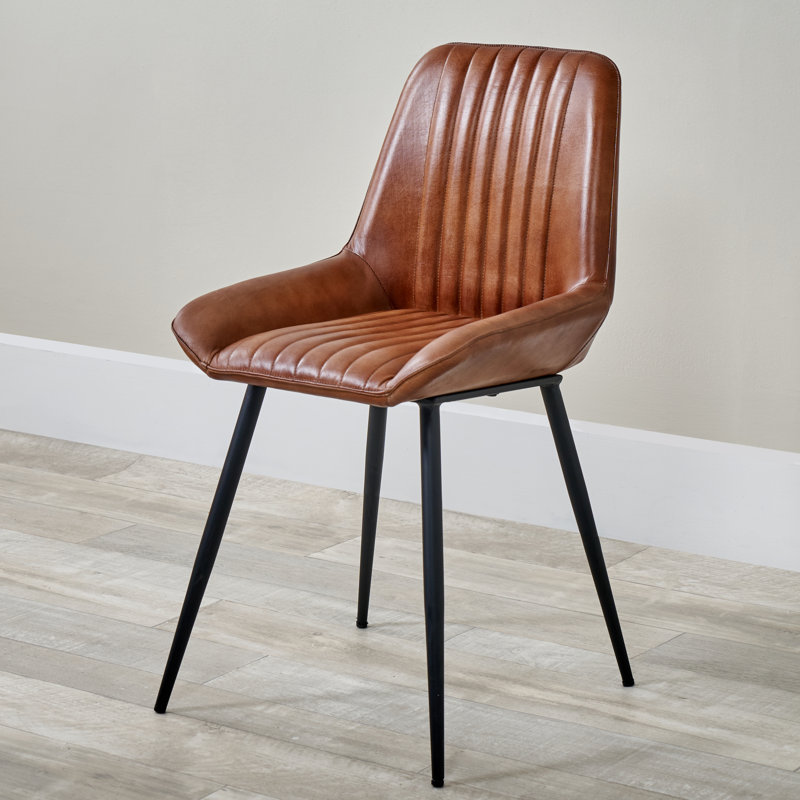 Mariners 52cm H Genuine Leather Upholstered Metal Upholstered Back Side Chair, Brown