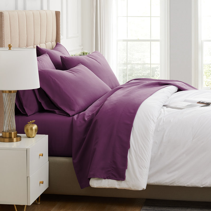 Ensemble de draps Southshore Basics de Southshore Fine Linens, couleur violette, en microfibre doublement brossée 100 g/m², poches profondes de 40 cm, comprenant 1 drap-housse, 1 drap plat et 4 taies d'oreiller, format Queen