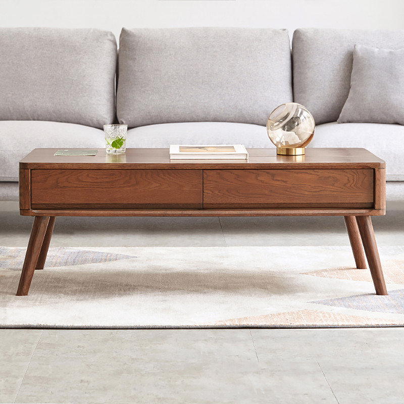 Elevating Center Table Low Table 100% Solid Oak Wood Top Plate Desk Coffee Table Width 120 x Depth 65 x Height 45 cm Study Desk Work From Home Easy To Assemble Walnut Color Wood With Storage Shelf