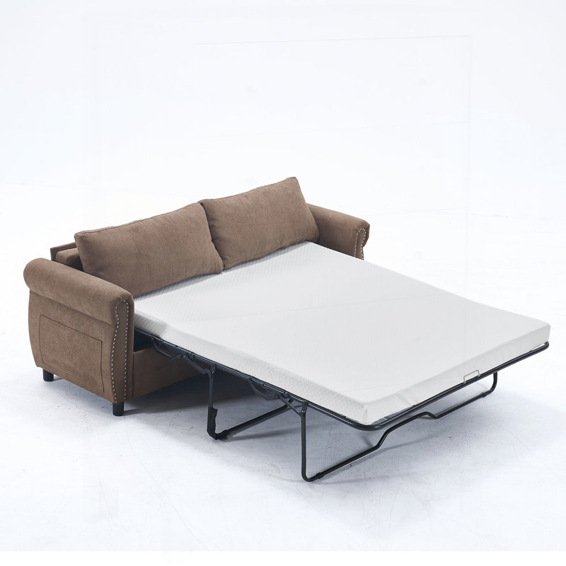 Canapé-lit rembourré avec grand matelas Nero 2-en-1, Brun
