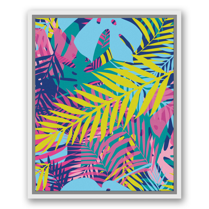 « néon palm leaves », reproduction d’impression sur toile encadrée