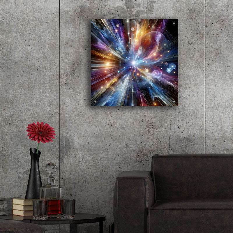 Art mural en verre épique «Space Explosion» par Rich Monet, 24 po x 24 po, H 24 po x l 24 po