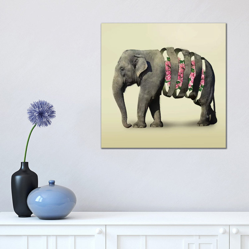 Elephant Flowers III by Vin Zzep - Print on Canvas, 45.72 cm H x 45.72 cm W x 1.91 cm D, Wrapped Canvas