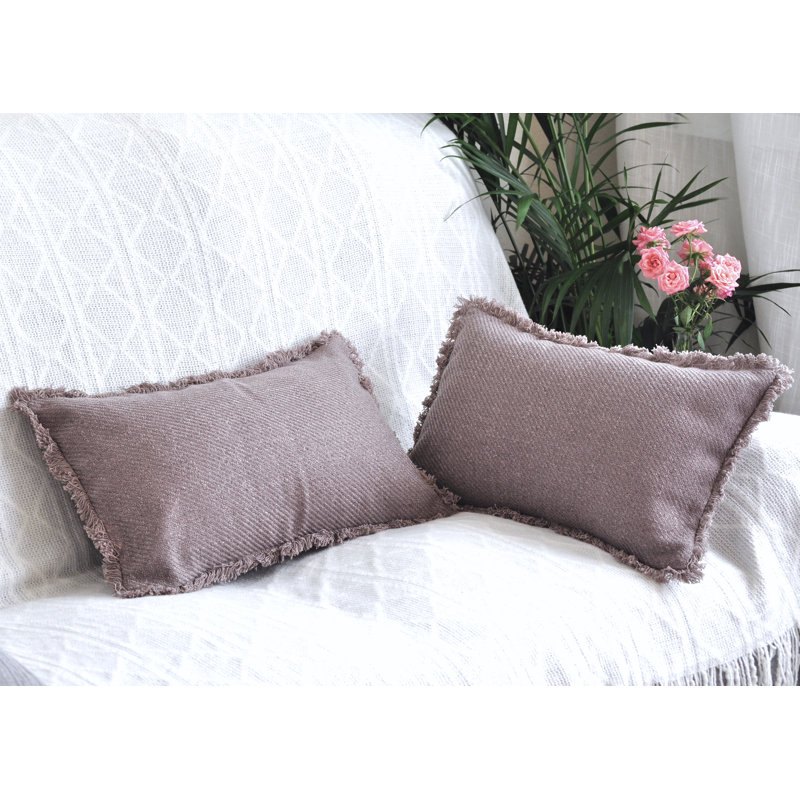  Polyester Lumbar Rectangular Pillow Cover, Taupe