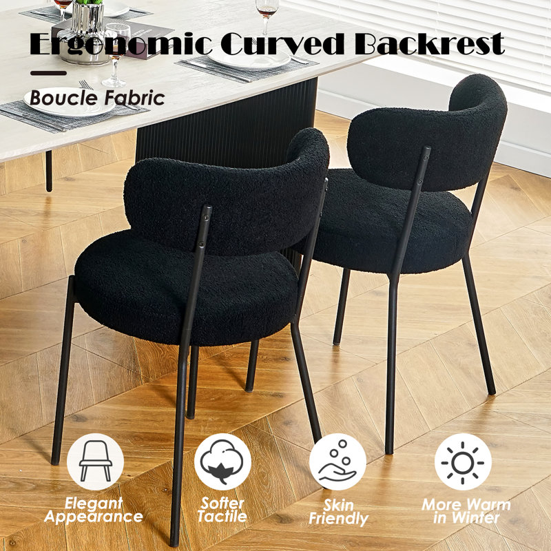 Black Round Pedestal Dining Set with Boucle Chairs, 5-Piece