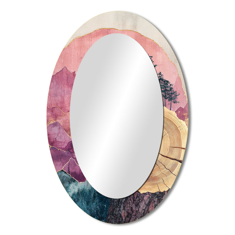 Miroir mural lavande en bambou dans un paysage à encre de Chine II, 36 po x 24 po