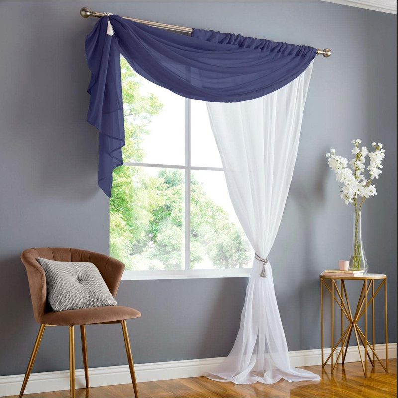 Jawwad Sheer Curtain Single Panel, 144.78 W x 182.88 D cm, Navy