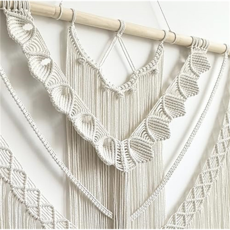 Grande tapisserie coquille de macramé - décoration murale boho beige, salon et chambre à coucher