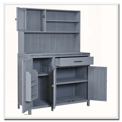 Potting Bench with Hutch,65" H Solid Fir Wood Garden Workstation
