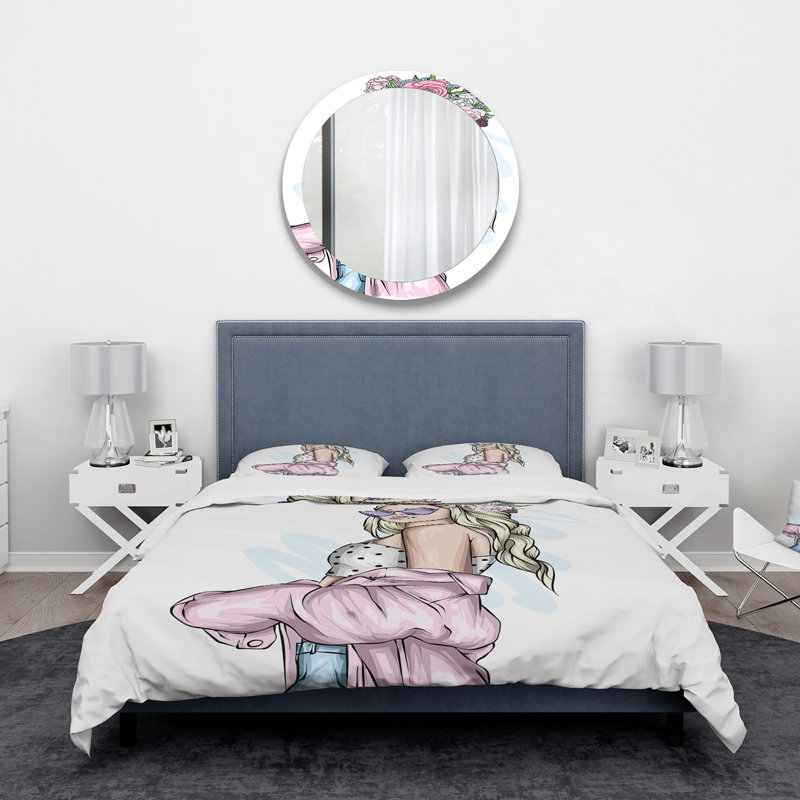Jeune femme élégante avec lunettes de soleil I - ensemble de housse de couette moderne - microfibre de polyester