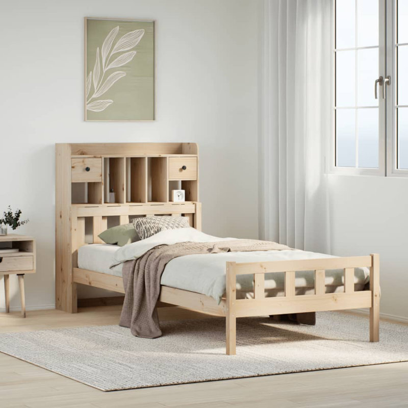 Bookcase Bed Without Mattress 90X190 Cm Single Solid Wood Pine