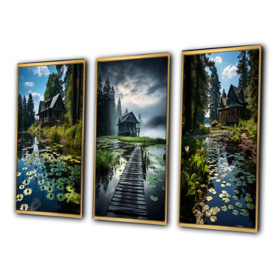 «Lakehouse Whispering Waters», 3 pièces sur toile