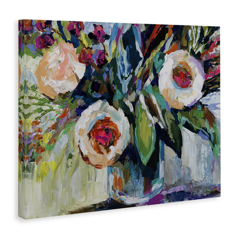  Art moderne sur toile Modern Fiesta Flowers par Jeanette Vertentes, H 16 po x l 20 po
