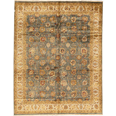 Wool Oriental Area Rug in Light Blue/Gold/Beige